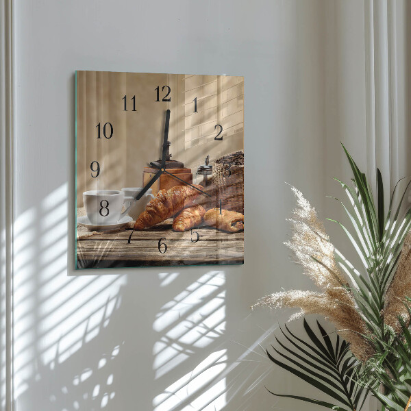 Vierkante glazen wandklok Croissants