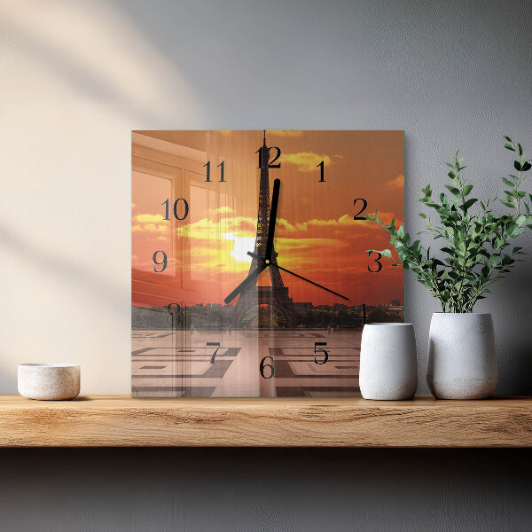 Vierkante glazen wandklok Eiffeltoren
