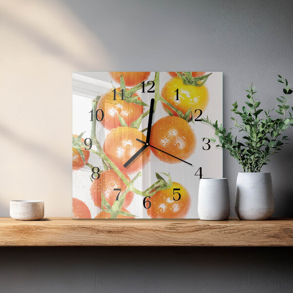 Vierkante glazen wandklok Tomaten