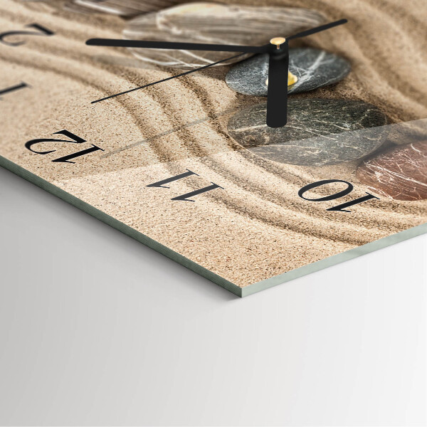 Vierkante glazen wandklok Stenen Zand