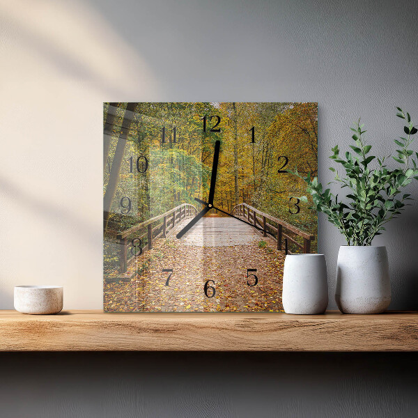 Vierkante glazen wandklok Bosbrug