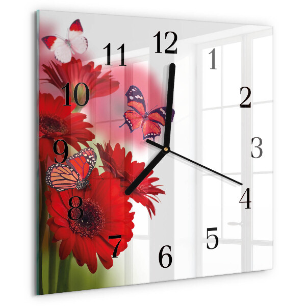 Vierkante glazen wandklok Gerbera