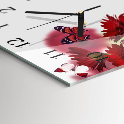 Vierkante glazen wandklok Gerbera