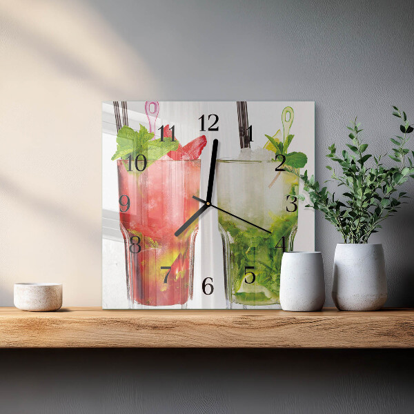 Vierkante glazen wandklok Cocktails