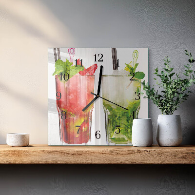 Vierkante glazen wandklok Cocktails