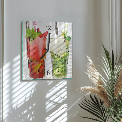 Vierkante glazen wandklok Cocktails