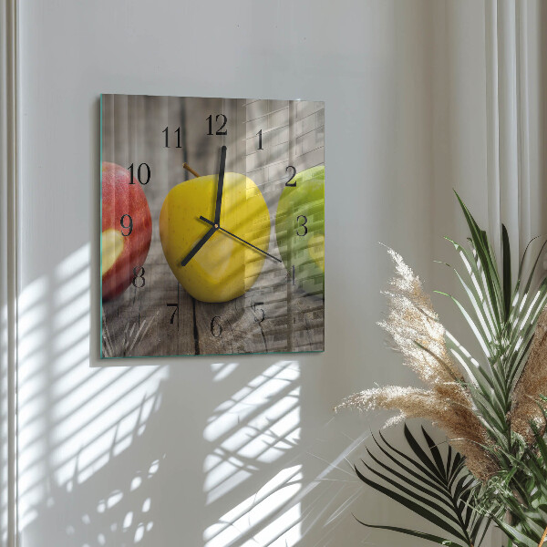 Vierkante glazen wandklok Appels