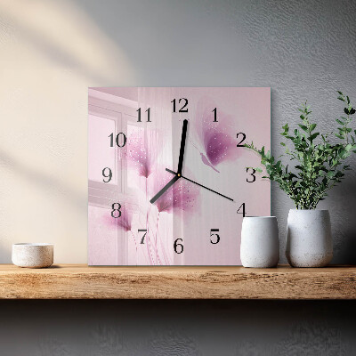 Vierkante glazen wandklok Bloemen