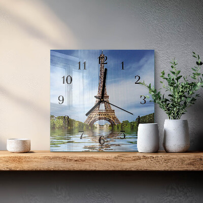 Vierkante glazen wandklok Eiffeltoren