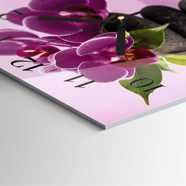 Vierkante glazen wandklok Orchidee
