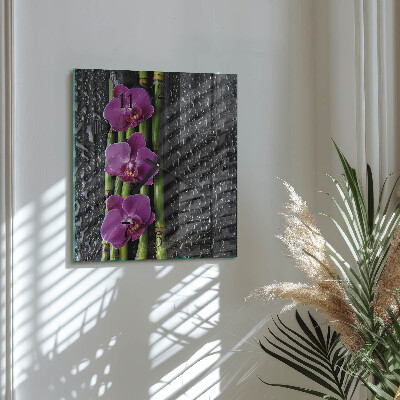 Vierkante glazen wandklok Orchidee