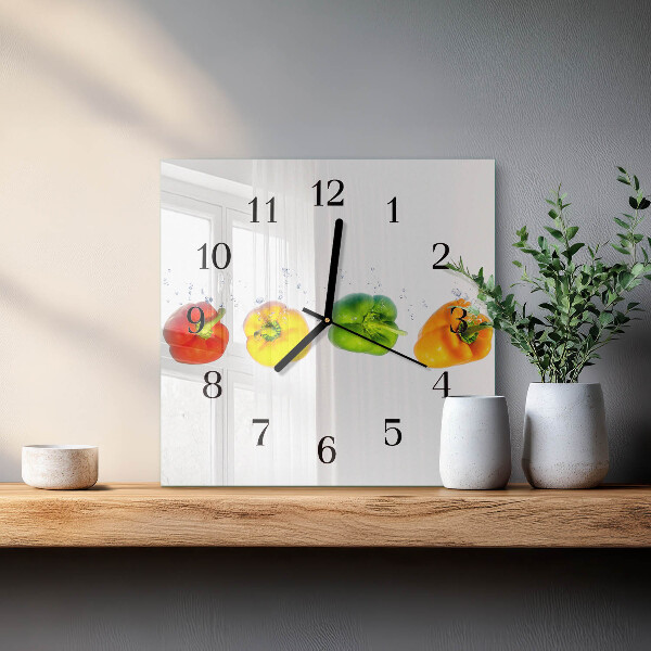 Vierkante glazen wandklok Peper