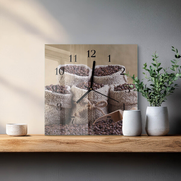 Vierkante glazen wandklok Koffiebonen