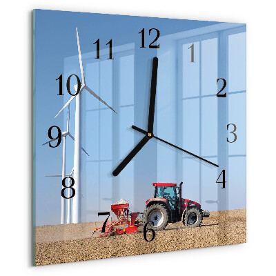 Vierkante glazen wandklok Tractorveld