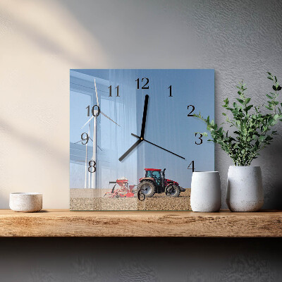 Vierkante glazen wandklok Tractorveld