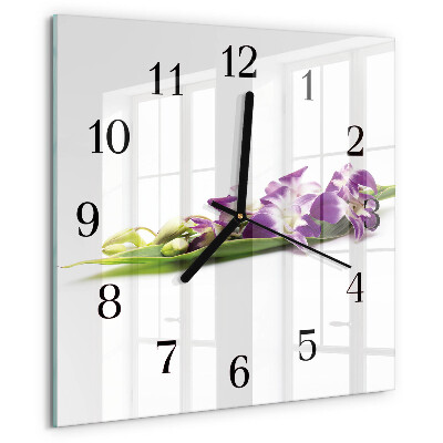 Vierkante glazen wandklok Bloemen