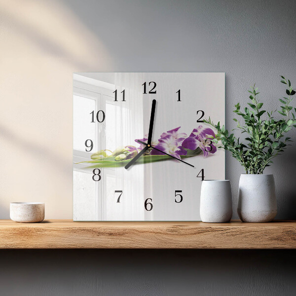 Vierkante glazen wandklok Bloemen