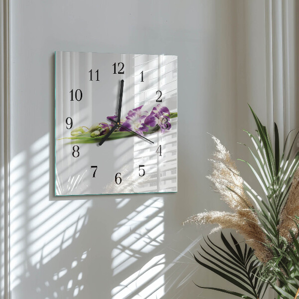 Vierkante glazen wandklok Bloemen