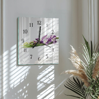 Vierkante glazen wandklok Bloemen