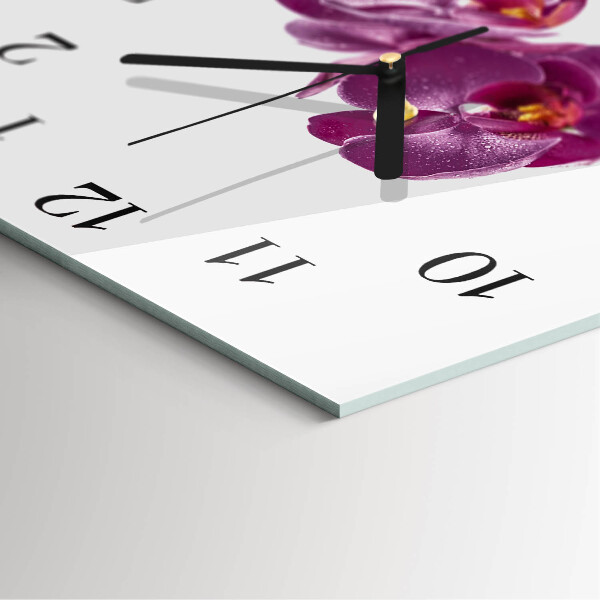 Vierkante glazen wandklok Orchidee