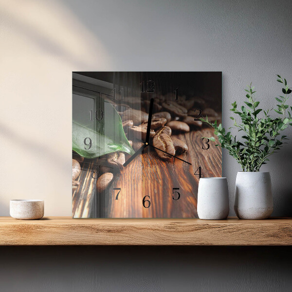 Vierkante glazen wandklok Koffiebonen