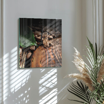 Vierkante glazen wandklok Koffiebonen