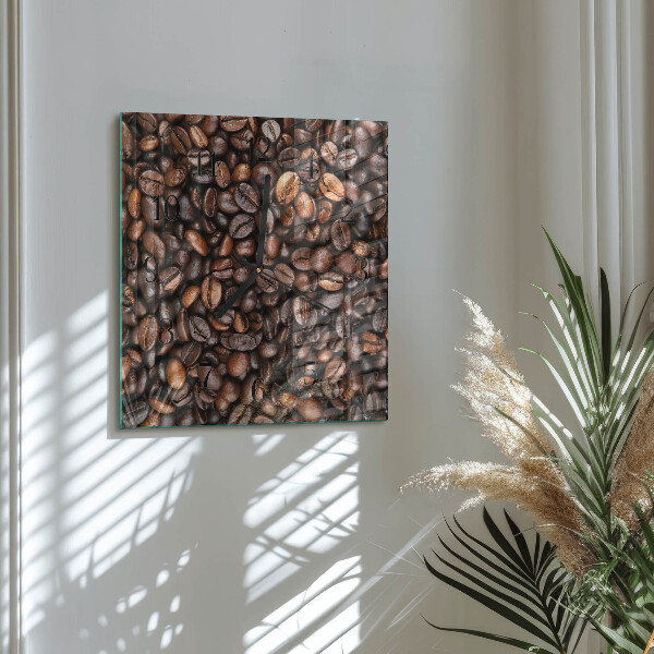 Vierkante glazen wandklok Koffiebonen