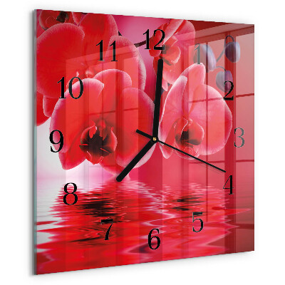 Vierkante glazen wandklok Orchidee