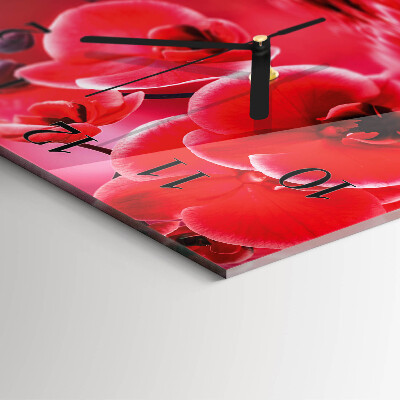 Vierkante glazen wandklok Orchidee