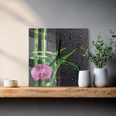 Vierkante glazen wandklok Bamboe Spa