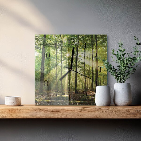 Vierkante glazen wandklok Bosnatuur
