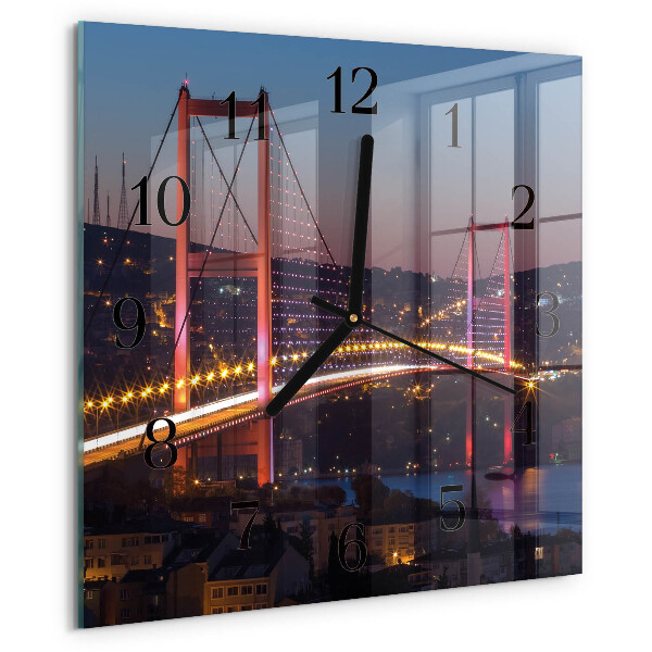 Vierkante glazen wandklok Brug