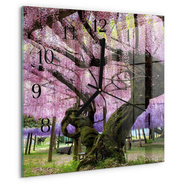 Vierkante glazen wandklok Bomen