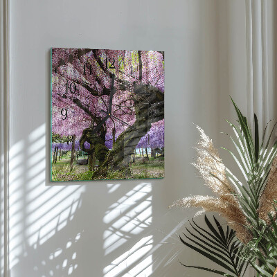 Vierkante glazen wandklok Bomen