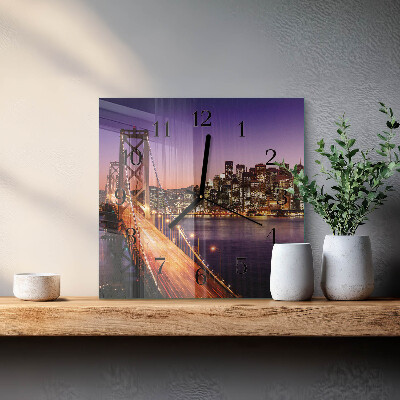 Vierkante glazen wandklok Stad van Bruggen