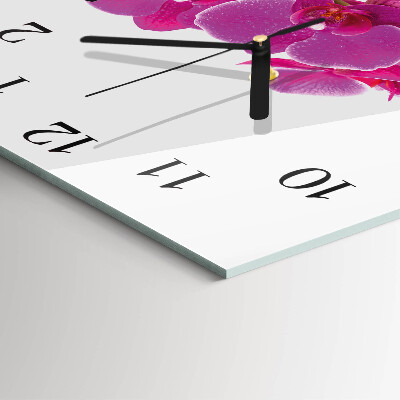 Vierkante glazen wandklok Orchidee