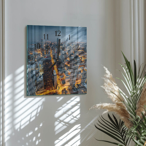 Vierkante glazen wandklok Avondje uit