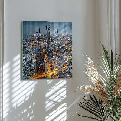 Vierkante glazen wandklok Avondje uit