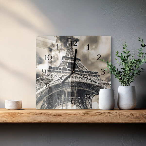Vierkante glazen wandklok Eiffeltoren