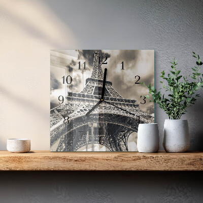 Vierkante glazen wandklok Eiffeltoren