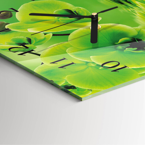 Vierkante glazen wandklok Orchidee