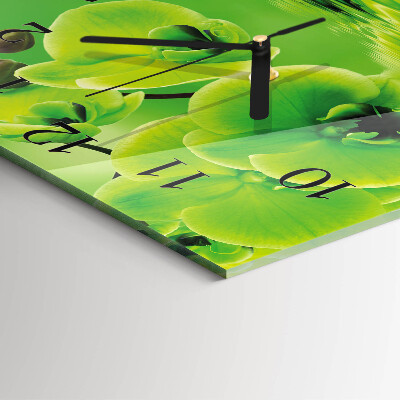 Vierkante glazen wandklok Orchidee