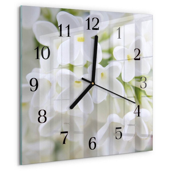 Vierkante glazen wandklok Bloemen