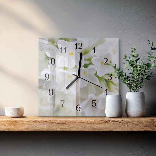 Vierkante glazen wandklok Bloemen