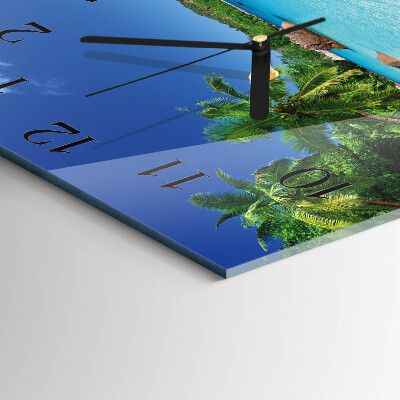 Vierkante glazen wandklok Eilandpalmen