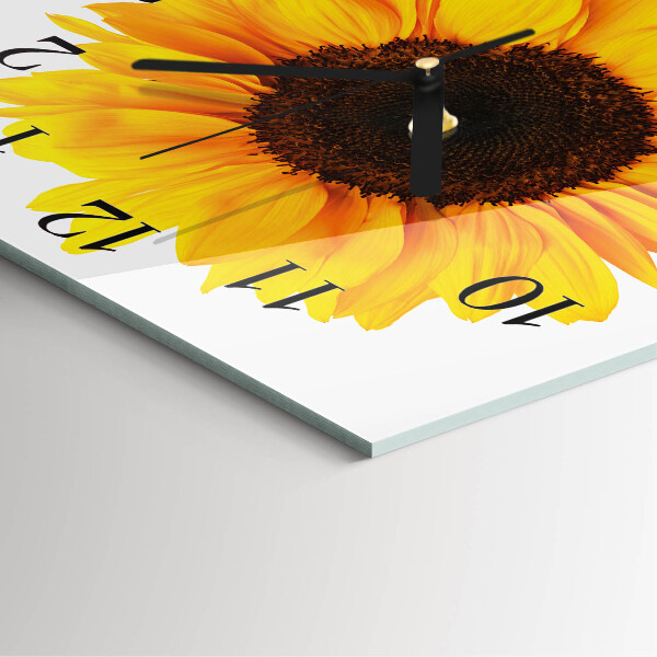 Vierkante glazen wandklok Zonnebloem