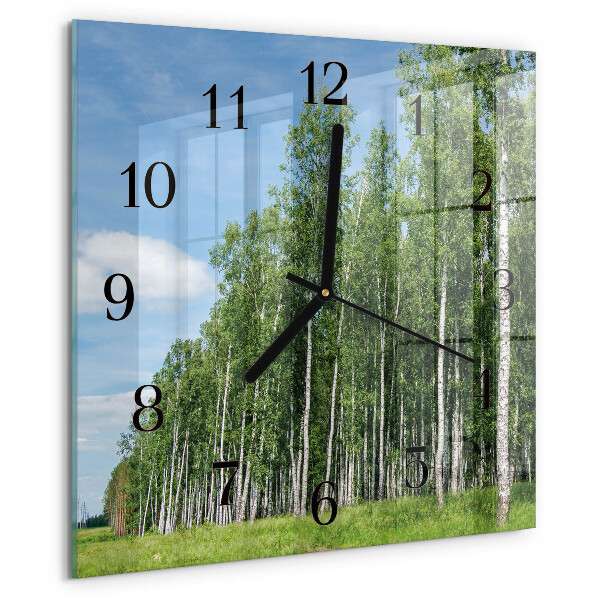Vierkante glazen wandklok Berken