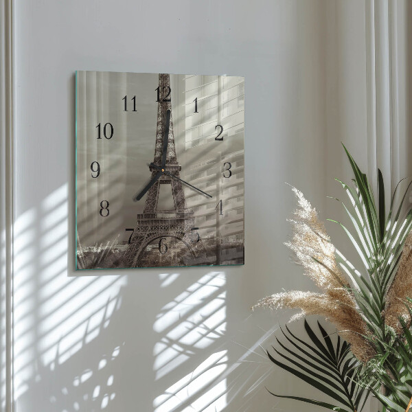 Vierkante glazen wandklok Eiffeltoren