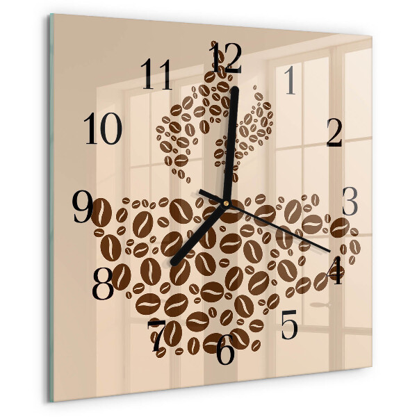 Vierkante glazen wandklok Koffie