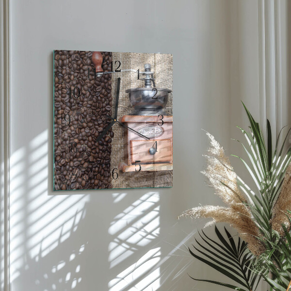 Vierkante glazen wandklok Koffiemolen